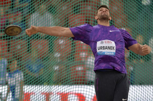 Robert Urbanek from Poland competes in the men&#039;s discus throw event, during the Weltklasse IAAF Diamond League international athletics meeting in the Letzigrund stadium in Zurich, Switzerland, Th ...