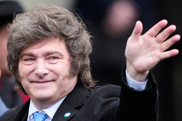 Argentine President Javier Milei arrives at the Cathedral for a Te Deum to celebrate the anniversary of the May Revolution, which marked the beginning of the country's independence from Spain in  ...