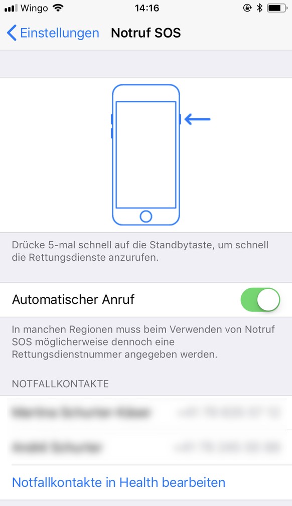 In der Health-App kann man Kontakte festlegen, die im Notfall ebenfalls benachrichtigt werden sollen. Sie erhalten nach dem automatischen Absetzen des Notrufs eine Benachrichtigung, inklusive dem aktu ...