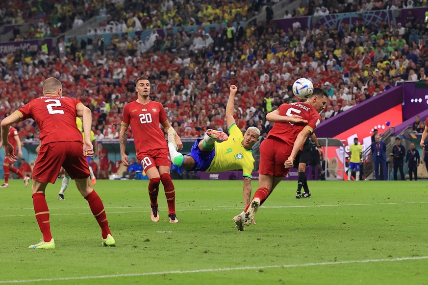 Football - FIFA World Cup, WM, Weltmeisterschaft, Fussball - Group G - Brazil v Serbia 24th November 2022 - FIFA World Cup - Group G - Brazil v Serbia - Richarlison of Brazil scores their second goal  ...