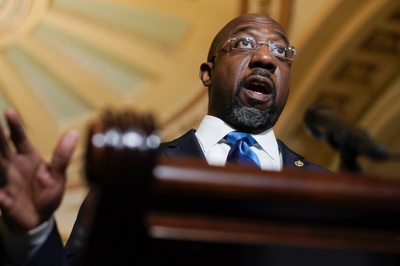 Sen. Raphael Warnock, D-Ga., speaks during a news conference after the weekly Democratic policy luncheon on Capitol Hill in Washington, Tuesday, Dec. 7, 2021.(AP Photo/Carolyn Kaster)
Raphael Warnock