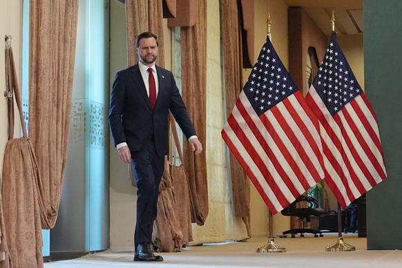 Vice President JD Vance arrives for news conference after meeting with representatives from Pakistan and Iran, Sunday, April 12, 2026, in Islamabad, Pakistan. (AP Photo/Jacquelyn Martin, Pool)
JD Vanc ...