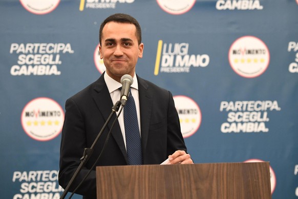 epa06582263 Luigi Di Maio, the Italian 5-Star Movement&#039;s leader,d elivers a speech during a news conference in Rome, Italy, 05 March 2018. The anti-establishment 5-Star Movement (M5S) scored &#03 ...