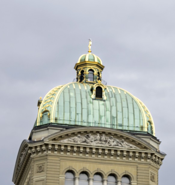 The government building Bundeshaus, on Sunday, 19 March 2023 in Bern. The Federal Council, the Swiss National Bank and representatives of banks meet at the Bernerhof to negotiate the rescue of Credit  ...