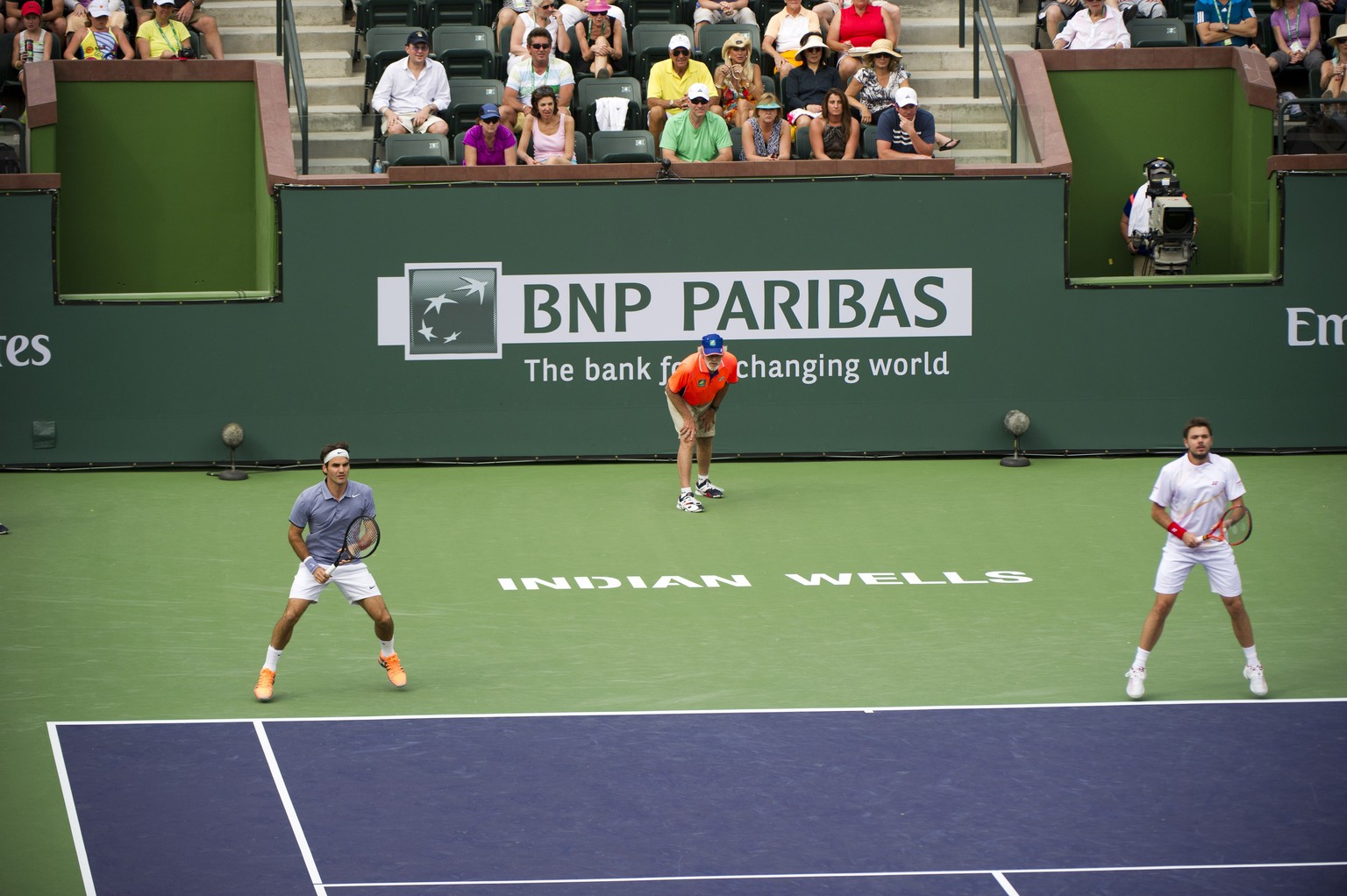 Bereit für den Schweizer Angriff: Roger Federer und Stanislas Wawrinka.