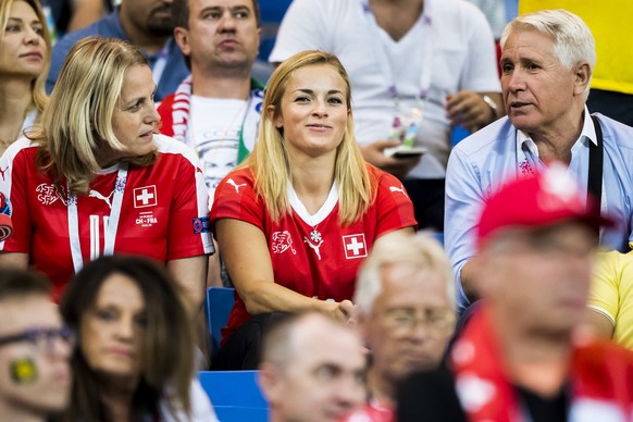 Ski racer Lara Gut of Switzerland and girlfriend of soccer player Valon Behrami, reacts during the FIFA soccer World Cup 2018 group E match between Switzerland and Brazil at the Rostov Arena, in Rosto ...