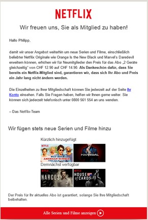 Dieses Mail erhielten Netflix-Kunden am Dienstag.&nbsp;