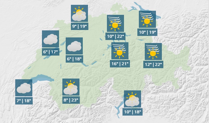 Meteoschweiz-Prognose für den Sonntag: Vor allem im Osten war's schön. Aber auch in der übrigen Schweiz kratzten die Temperaturen an der 20-Grad-Marke.