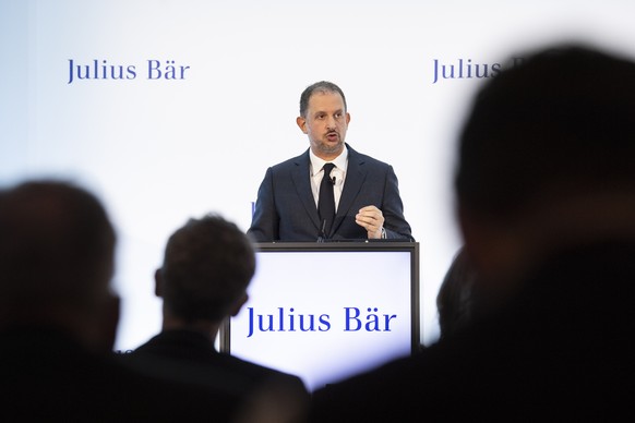 epa11117887 (FILE) - Julius Baer CEO Philipp Rickenbacher speaks during a press conference in Zurich, Switzerland, 03 February 2020 (reissued 01 February 2024). Swiss private bank Julius Baer 01 Febru ...