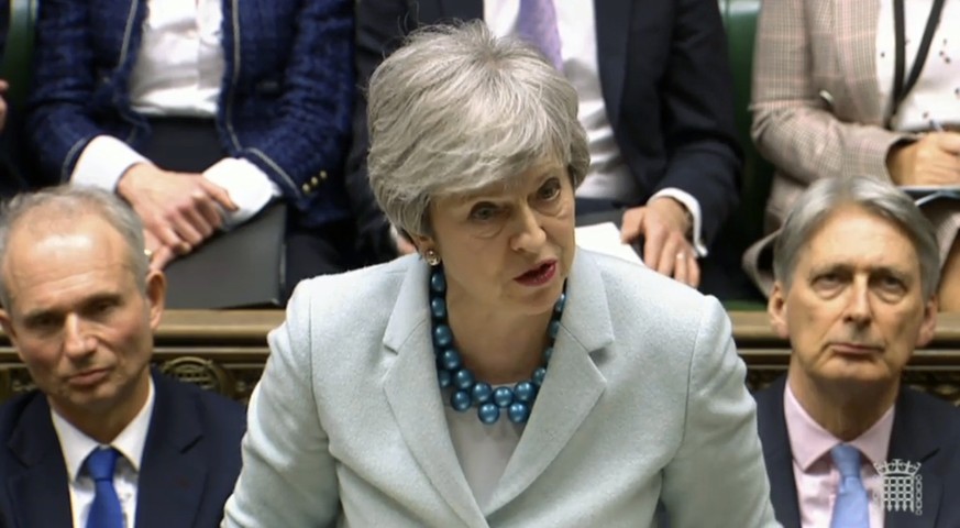 Britain&#039;s Prime Minister Theresa May makes a statement on Brexit to lawmakers in the House of Commons, London, Monday March 25, 2019. May is under intense pressure Monday to win support for her B ...