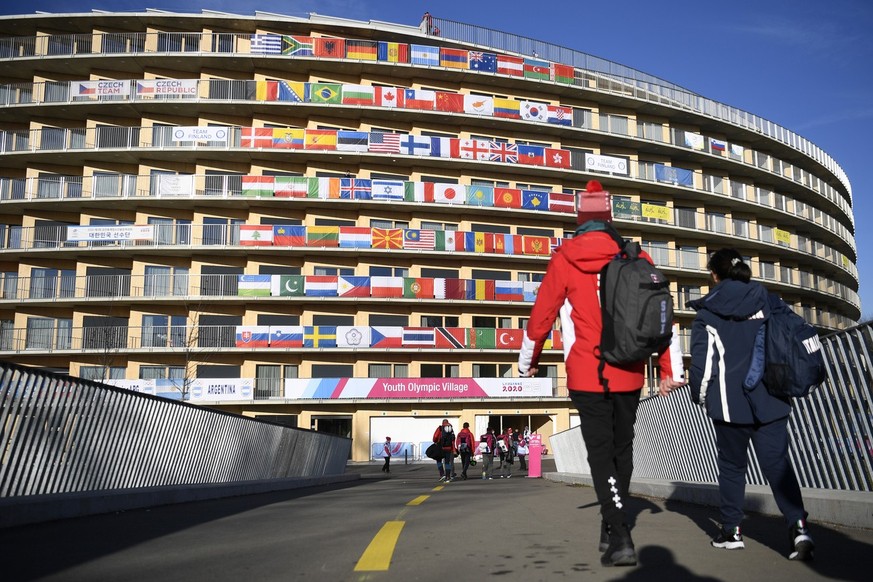 Athletes arrive at the Youth Olympic Village, Vortex, during the Lausanne 2020 Winter Youth Olympic Games, in Lausanne, Switzerland, Thursday, January 9, 2020. The 3rd Winter Youth Olympic Games will ...