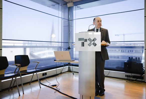 Pietro Supino, Verwaltungsratspraesident und Verleger der TX Group spricht an der Bilanzmedienkonferenz, am Donnerstag, 10. Maerz 2022 in Zuerich. (KEYSTONE/Michael Buholzer)