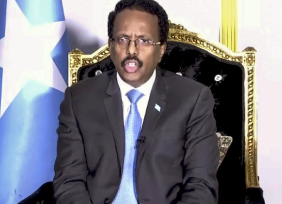 In this photo taken from video shown at United Nations headquarters, Somalia&#039;s President Mohamed Abdullahi Mohamed Farmajo remotely addresses the 76th session of the U.N. General Assembly in a pr ...