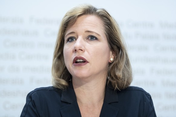 Nationalraetin Christa Markwalder, FDP-BE, aeussert sich an einer Medienkonferenz zur Abstimmungskampagne des liberalen Komitees zu den Kinderabzuegen, am Dienstag, 4. August 2020, in Bern (KEYSTONE/P ...