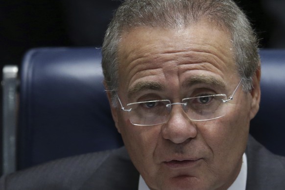 FILE - In this May 11, 2016 file photo, Senate leader Renan Calheiros attends a voting session of the impeachment process against Brazil&#039;s President Dilma Rousseff, in Brasilia, Brazil. A Brazili ...