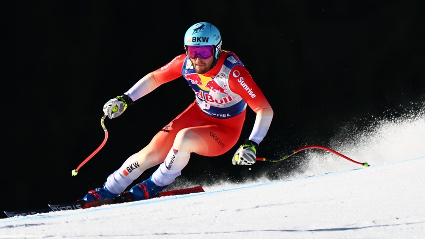 epa12664208 Alexis Monney of Switzerland in action during the Men's Downhill Training at the FIS Ski World Cup stop in Kitzbuehel, Austria, 20 January 2026. EPA/ANNA SZILAGYI