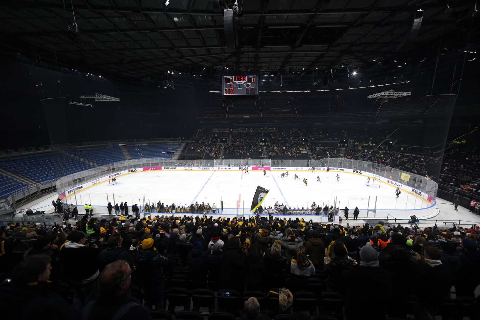 epa12639186 A test event is held at the Milano Santa Giulia Ice Hockey Arena, where the next Milan Cortina 2026 Olympics will take place, in Milan, Italy, 09 January 2026. The Milano Cortina 2026 Wint ...