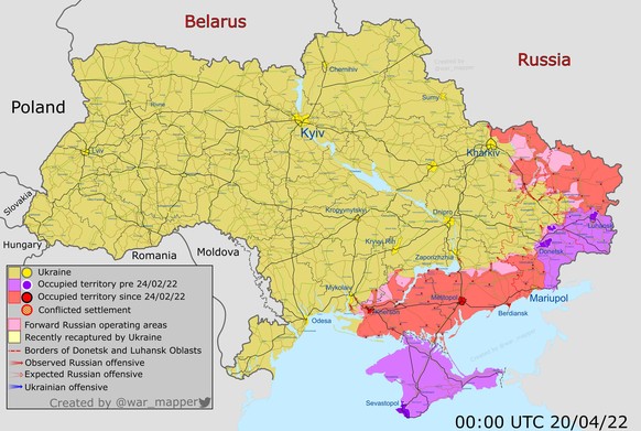 Ein Überblick über die Frontlinien in der Ukraine. Hier wird auch ersichtlich, weshalb die Wege auf der «äusseren Linie» länger sind.