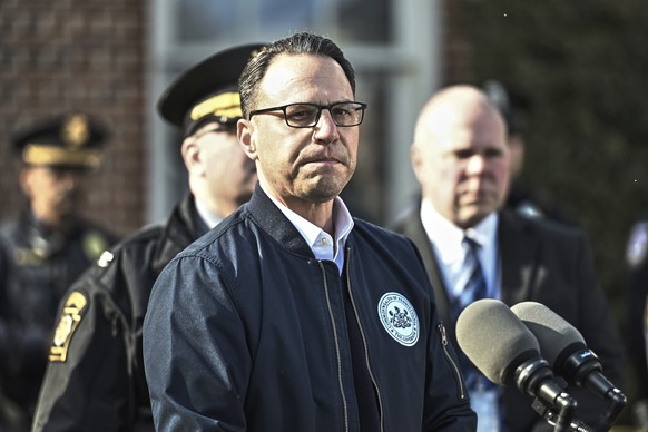 FILE - Pennsylvania Gov. Josh Shapiro pauses during a news conference discussing the alleged arson at the governor&#039;s official residence that forced him, his family and guests to flee in the middl ...