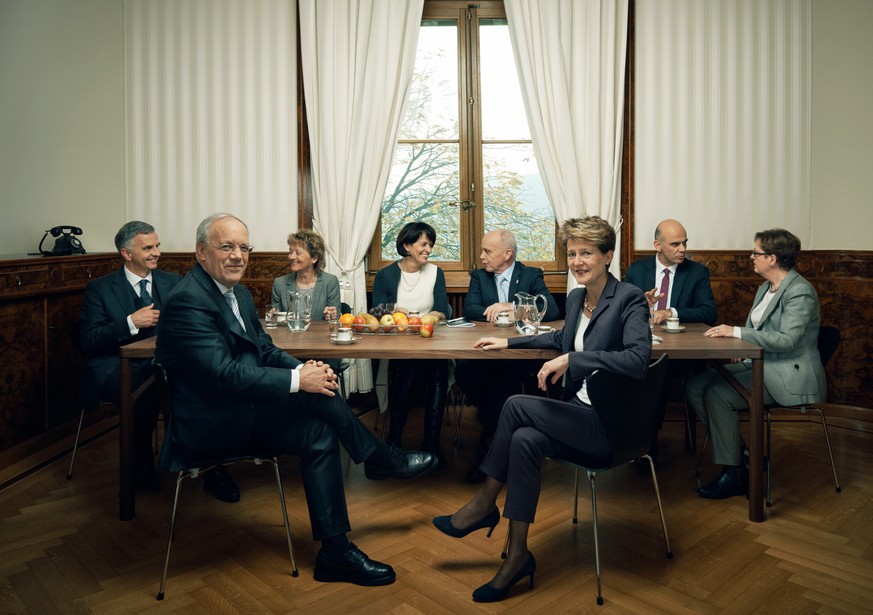 Bundesrat Didier Burkhalter, Bundesrat Johann Schneider-Ammann, Bundesrätin Eveline Widmer-Schlumpf, Bundesrätin Doris Leuthard, Bundesrat Ueli Maurer, Bundespräsidentin Simonetta Sommaruga, Bundesrat ...