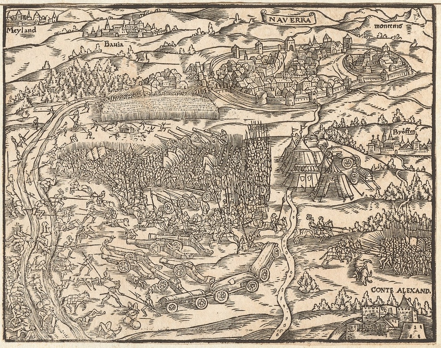 Die Schlacht von Novara in der Stumpf-Chronik von 1534.