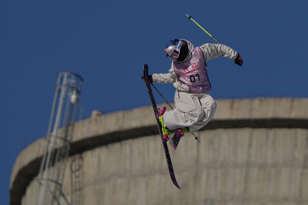 Mathilde Gremaud, of Switzerland competes in the women's freeski big air qualifying round during the FIS Snowboard &amp; Freeski World Cup 2025 at the Shougang Park, in Beijing, Thursday, Dec. 4, ...
