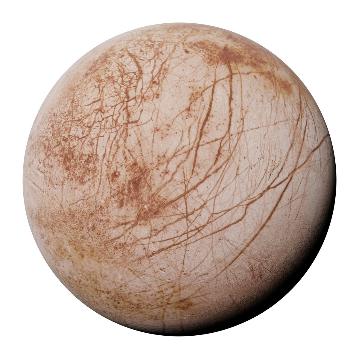 Europe, lune de la planète Jupiter en couleurs naturelles, isolée sur fond blanc (illustration 3d, éléments de cette image sont fournis par la NASA).
