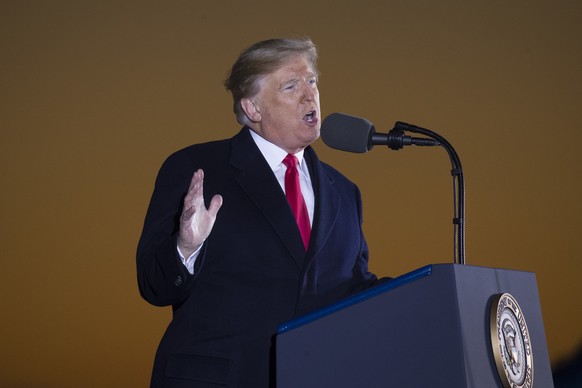 President Donald Trump speaks during a rally for Sen. Cindy Hyde-Smith, R-Miss., at Tupelo Regional Airport, Monday, Nov. 26, 2018, in Tupelo, Miss. (AP Photo/Alex Brandon)