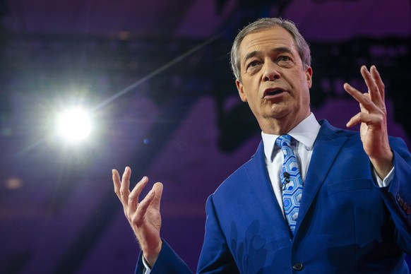 epa10501583 Former leader of the Brexit Party Nigel Farage speaks at the Conservative Political Action Conference (CPAC), billed as the largest conservative gathering in the world, at the Gaylord Nati ...