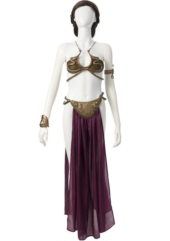 This photo provided by Heritage Auctions shows the gold bikini-style costume that Carrie Fisher wore as Princess Leia while making ?Return of the Jedi? in the ?Star War? franchise, which was sold for  ...