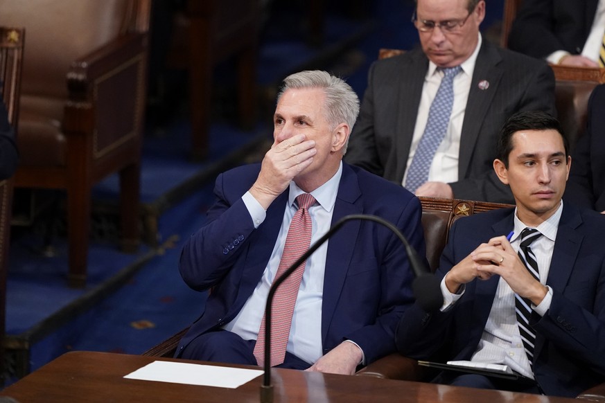 Rep. Kevin McCarthy, R-Calif., listens as the second round of votes are cast for the next Speaker of the House on the opening day of the 118th Congress at the U.S. Capitol, Tuesday, Jan. 3, 2023, in W ...