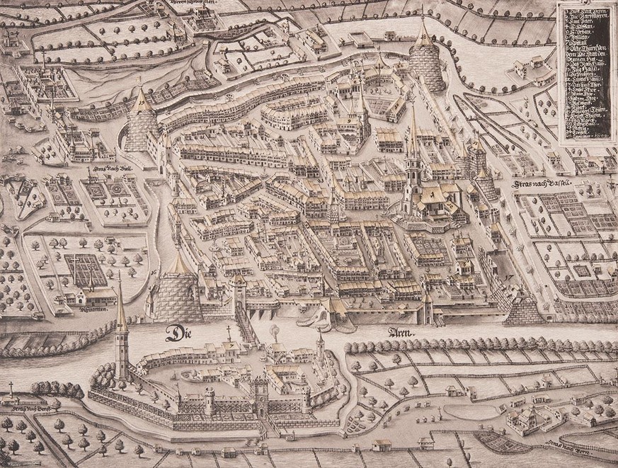 Stadtansicht von Solothurn, datiert auf das Jahr 1659, als das Duell stattfand.