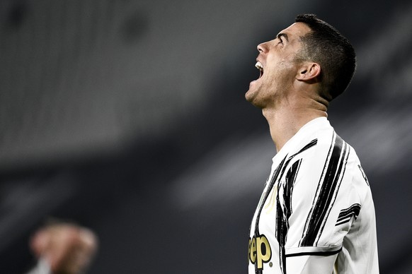 Juventus&#039; Cristiano Ronaldo rues a missed chance on goal during the Serie A soccer match between Juventus and Crotone, at the Allianz Stadium in Turin, Italy, Monday, Feb. 22, 2021. (Marco Alpozz ...