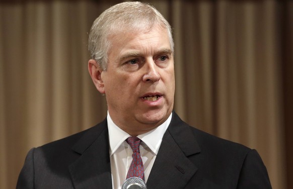 FILE - In this Sept. 30, 2013, file photo, Britain&#039;s Prince Andrew, the Duke of York, speaks during the opening session of the Japan-UK security cooperation conference in Tokyo. A 2008 settlement ...