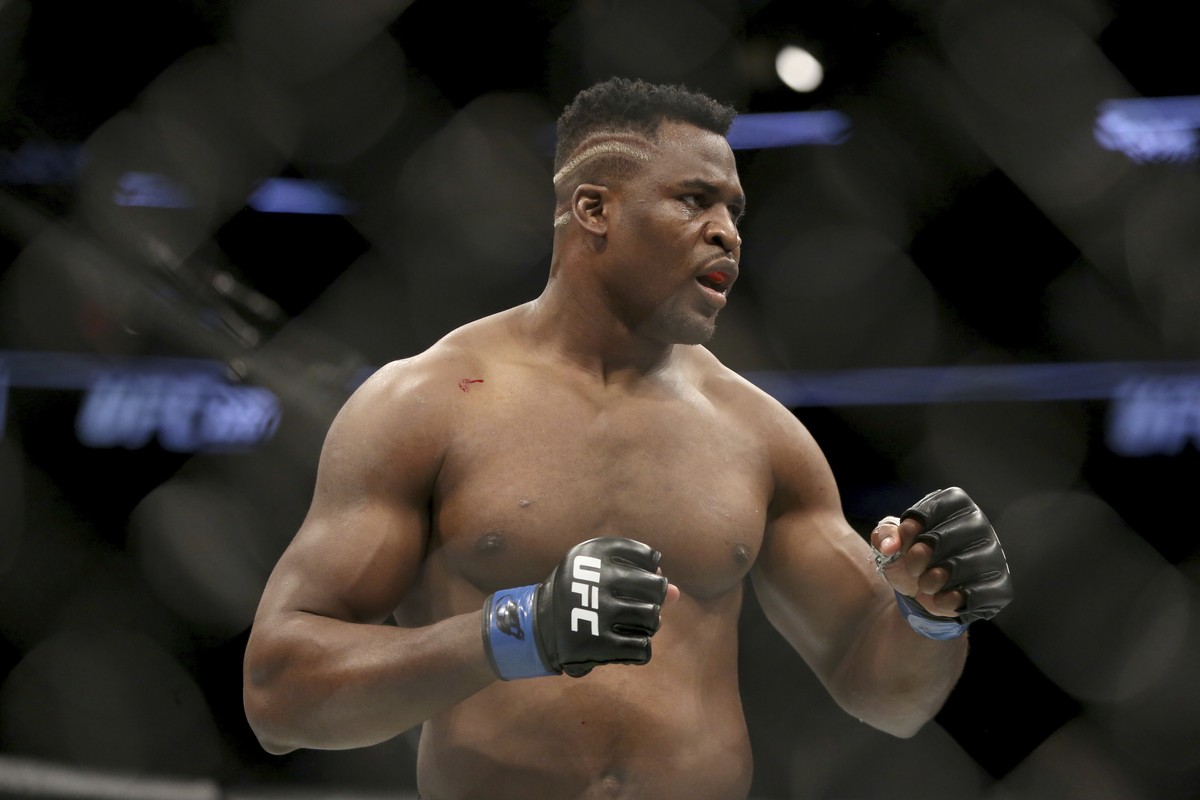 FILE - Francis Ngannou is shown during a heavyweight championship mixed martial arts bout against Stipe Miocic at UFC 220, on Jan. 21, 2018, in Boston. (AP Photo/Gregory Payan, File)
Francis Ngannou