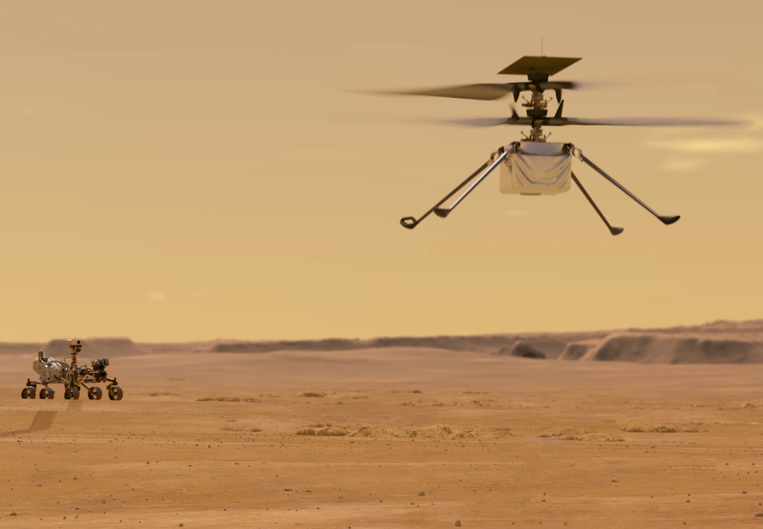 Premiere im All: Der Mars-Heli «Ingenuity» soll die Oberfläche des roten Planenten erkunden. 