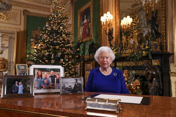 2019 WINDSOR, ENGLAND: In this undated photo, Queen Elizabeth II records her annual Christmas broadcast in Windsor Castle, Berkshire, England. (Photo by Steve Parsons - WPA Pool/Getty Images)