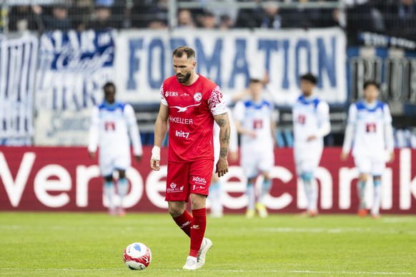Roman Buess (FCW) reagiert nach dem 0-2 durch Pius Dorn (FCL) im Fussball Meisterschaftsspiel der Swiss Super League zwischen dem FC Winterthur (FCW) und dem FC Luzern (FCL), am Samstag, 16. Mai 2026, ...