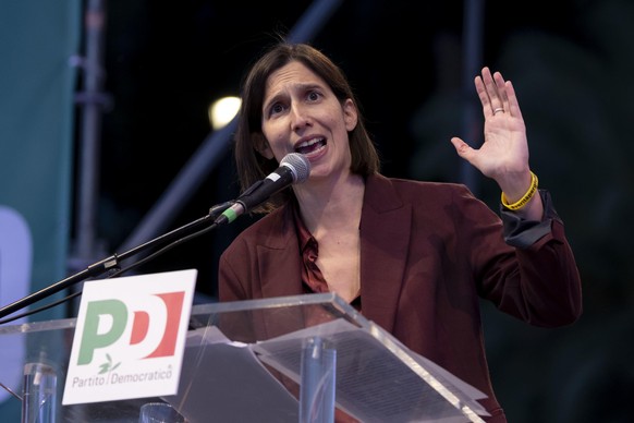 epa10970617 Elly Schlein, leader of Italian left wing Democratic Party (PD) &#039;Partito Democratico&#039;, delivers a speech during a meeting called &#039;For a fairest future - there is an alternat ...