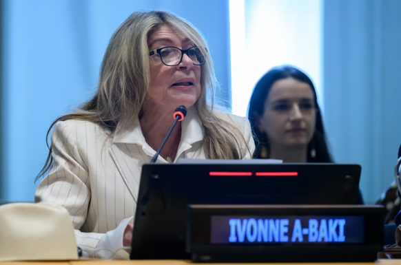 Ivonne A-Baki spricht vor der UNO in New York.