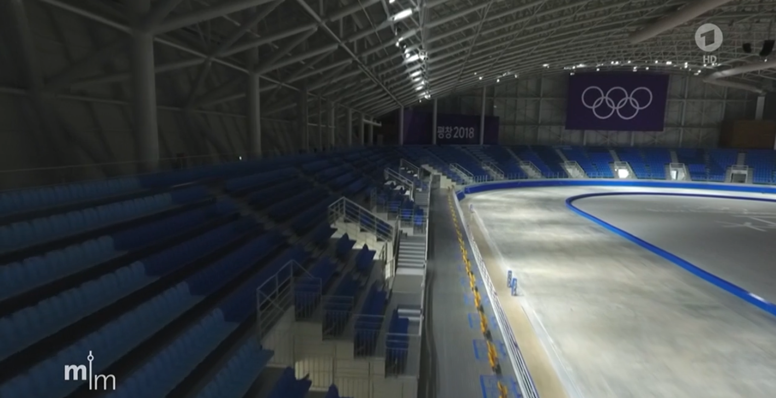 Kein Eis mehr im Eisschnelllauf-Stadion von Pyeongchang 2018.