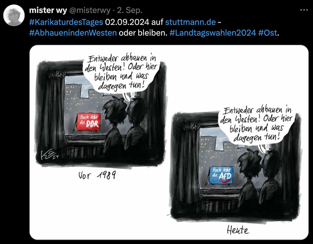 Karikatur zum AfD Rechtsrutsch in Ostdeutschland.