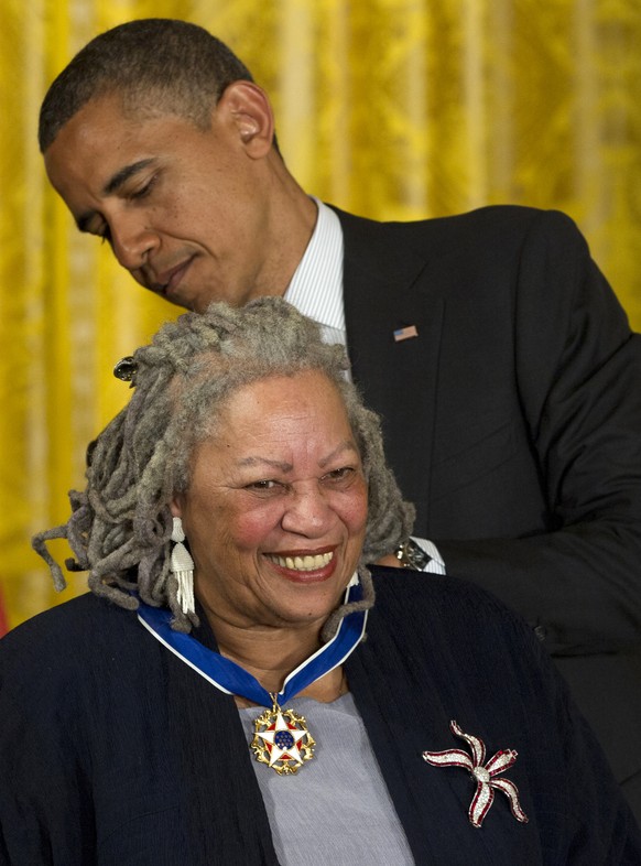 FILE - In this May 29, 2012 file photo President Barack Obama awards author Toni Morrison with a Medal of Freedom, during a ceremony in the East Room of the White House in Washington. The Nobel Prize- ...