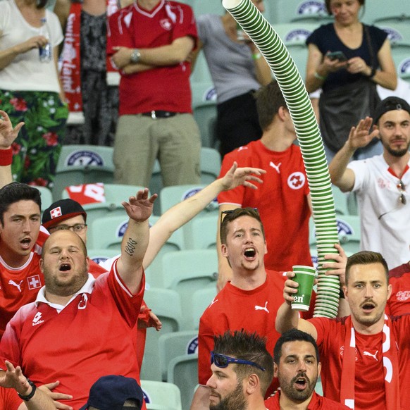 Switzerland&#039;s supporters celebrates the victory after the Euro 2020 soccer tournament group A match between Switzerland and Turkey at the Olympic stadium, in Baku, Azerbaijan, Sunday, June 20, 20 ...