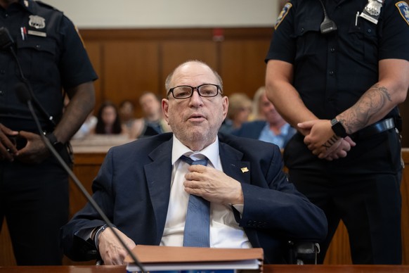 epa11488040 Former film producer Harvey Weinstein appears in Manhattan Criminal Court in New York City, New Yor, USA, 19 July 2024. In earlier court hearings, prosecutors from the New York District At ...