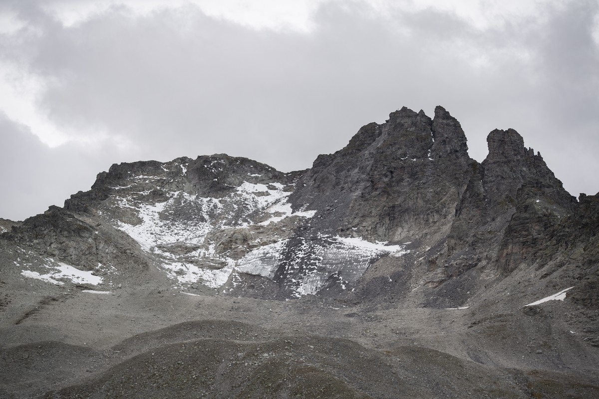 epa07861161 View of the Pizol glacier on the sideline of a commemoration for the dying glacier of Pizol mountain, in Wangs, Switzerland, 22 September 2019. Various organizations gathered to shine a li ...