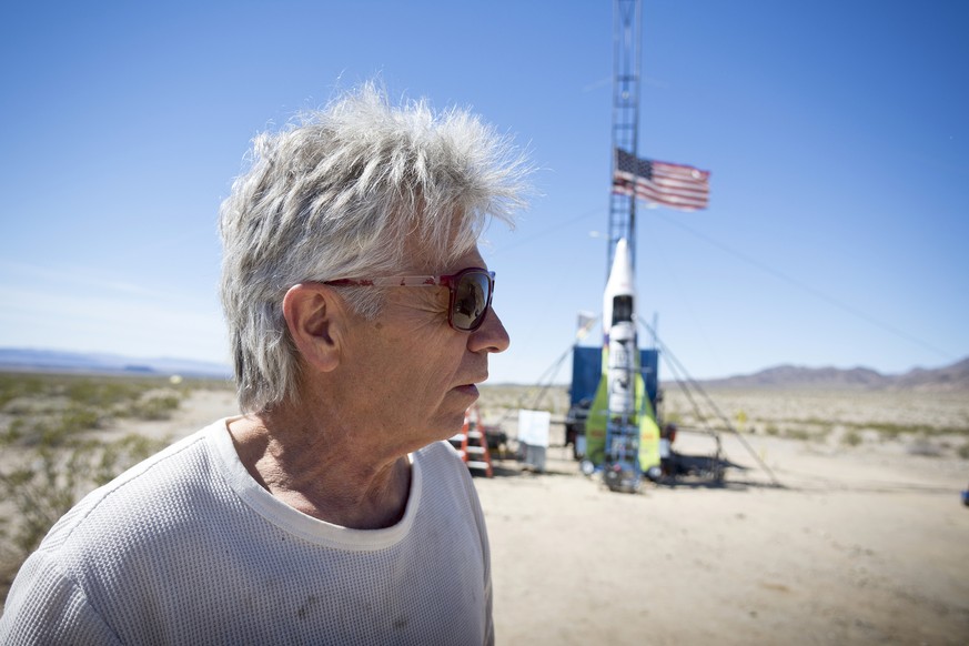 FILE - In this March 6, 2018, file photo, &quot;Mad&quot; Mike Hughes reacts after the decision to scrub another launch attempt of his rocket near Amboy, Calif. The self-styled daredevil died Saturday ...