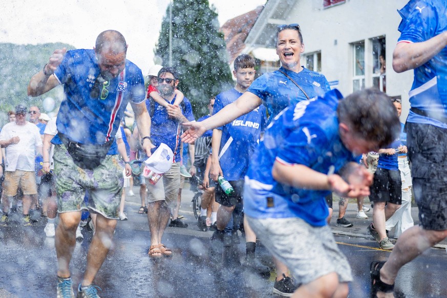 Thun, Switzerland, July 2nd 2025: Iceland fans during fan walk to the stadium before the UEFA Womens EURO 2025 Group A match between Iceland and Finland at Arena Thun in Thun, Switzerland. Pedro Porru ...
