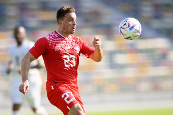epa10310385 Switzerland&#039;s Xherdan Shaqiri in action during the International Friendly soccer match between Ghana and Switzerland in Abu Dhabi, United Arab Emirates (UAE), 17 November 2022. Switze ...