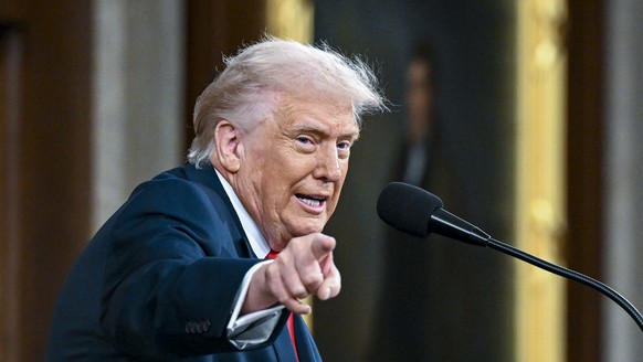 epaselect epa12775275 US President Donald J. Trump delivers the first State of the Union address of his second term to a joint session of Congress in the House Chamber of the US Capitol in Washington, ...